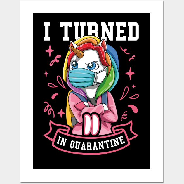 Masked School Unicorn turned 11 in Quarantine Wall Art by melostore